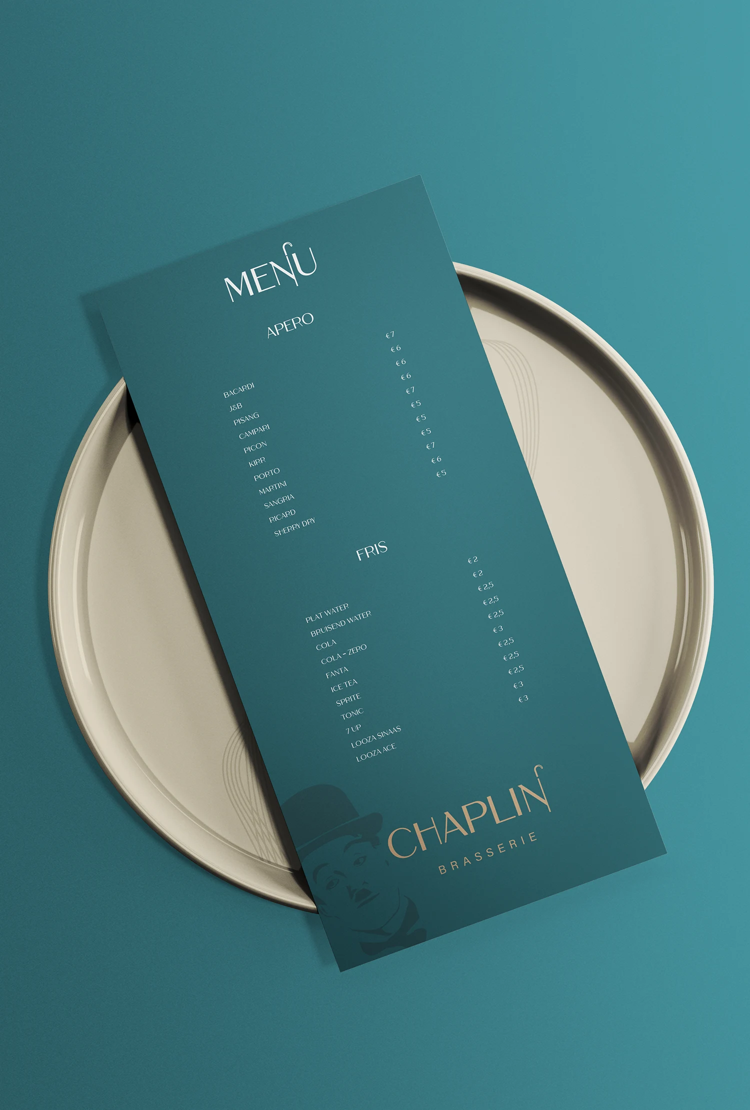 Voorstel branding menukaart Brasserie Chaplin